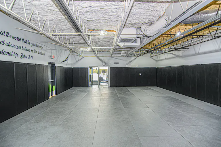 Huge Open Room set up with Floor & Wall Mats Perfect for a fitness or martial arts class or open meeting or anything you can think of. - Image 0