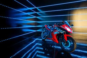 Large blackout studio with high ceilings, a Sport Bike, controllable sound synchronized RGB Lights, and RGB Tunnel for car photo and video shoots - Image 6