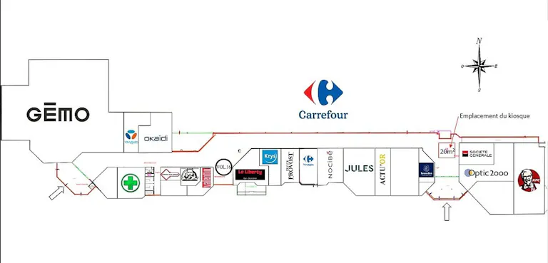 Kiosque de 20m² à louer au sein du centre commercial Carrefour d'Aulnoy-Lez-Valenciennes - Image 2