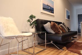 Minimalist mid-century modern lounge space and modern kitchen - Image 6